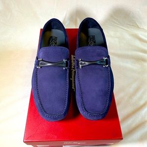 Ferragamo Loafers, Size 9, Blue suede.